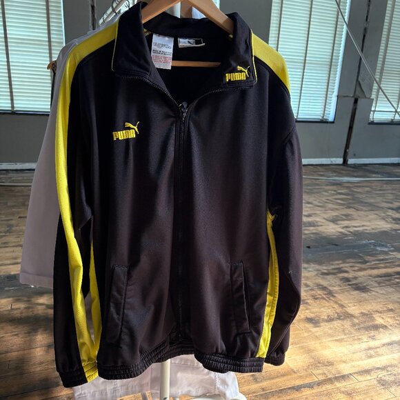 Vintage Puma Men's Black and Yellow Track Jacket Size L - Picture 1 of 6